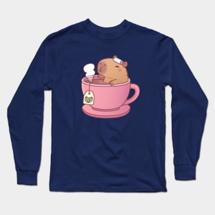 Cute Capybara Relaxing In Cup Of Tea Long Sleeve T-Shirt